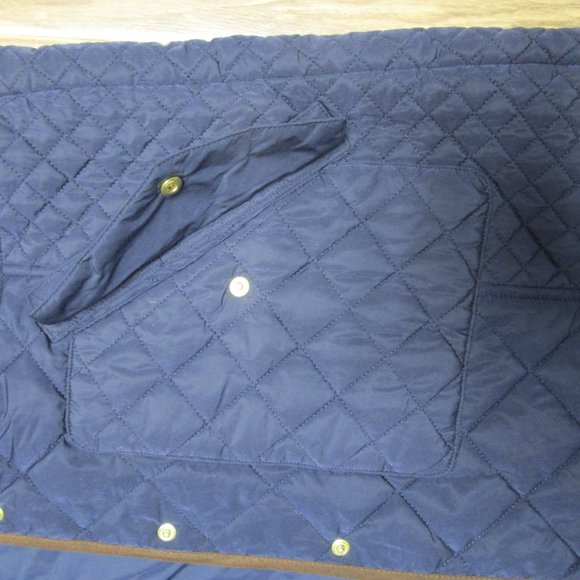 Zara Navy Quilted Puffer Jacket with Brown Trim - Picture 7 of 13